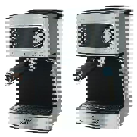 Espressor Samus Espressimo 20 Silver, Presiune 20 bari, 1.6 L, Duză abur pentru cappuccino, Filtru inox, Plită preincalzire cesti, Negru/Inox